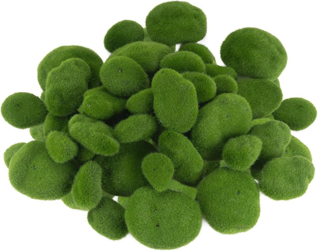 60 PCS 5 Size Artificial Moss Rocks Decorative, Green Moss Covered Stones, Fake Moss Ball Decor for Floral Arrangements, Fairy Gardens and Crafting