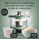 COOK WITH COLOR 3L Glass Mini Low Carb Rice Cooker – Holds 2 Cups Raw/Makes 6 Cups Cooked with Auto Lift Filter Basket, Hotpot & Steamer for Rice, Grains, Digital Panel with Keep Warm, Dark Sage