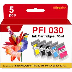 PFI-030 PFI-030BK PFI-030MBK PFI-030C PFI-030M PFI-030Y Ink Cartridge Compatible for ImagePROGRAF TM-240 TM-340 TA-20 TA-30 Printers (5 Pack)