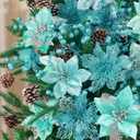 56 Pcs Christmas Decorations, 4 Styles Poinsettias Artificial Christmas Flowers Glitter Berries Stems Ornaments Tree with Pine Cones & Stems for Xmas Wedding DIY Wreath Floral Party (Blue-green)