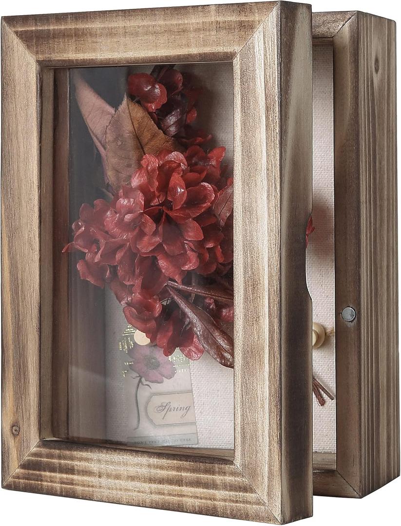 Freezing point Shadow Box Frame 5x7 Shadow Box Display Case Cabinet Picture Frame with Linen Back Memorabilia Awards Medals Bouquet Photos Badge Memory Box for Keepsakes Paw Print Carbonized Small (57)