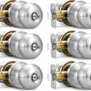 Brushed Nickel Door Knobs, 6 Pack Privacy Door Knobs Interior Door Knobs for Bedroom/Bathroom Keyless Doorknobs Interior/Exterior Lockset, Brushed Nickel Modern Design Door Hardware