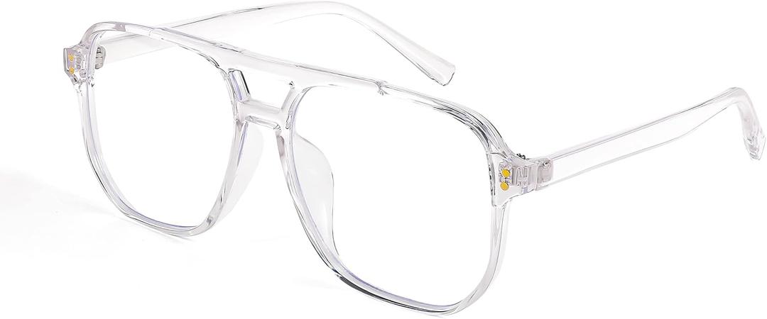 FEISEDY Blue Light Blocking Glasses Fake Nerd Clear Square Computer Lightweight Pilot Glasses Frame Oversized B2866 Transparent Frame