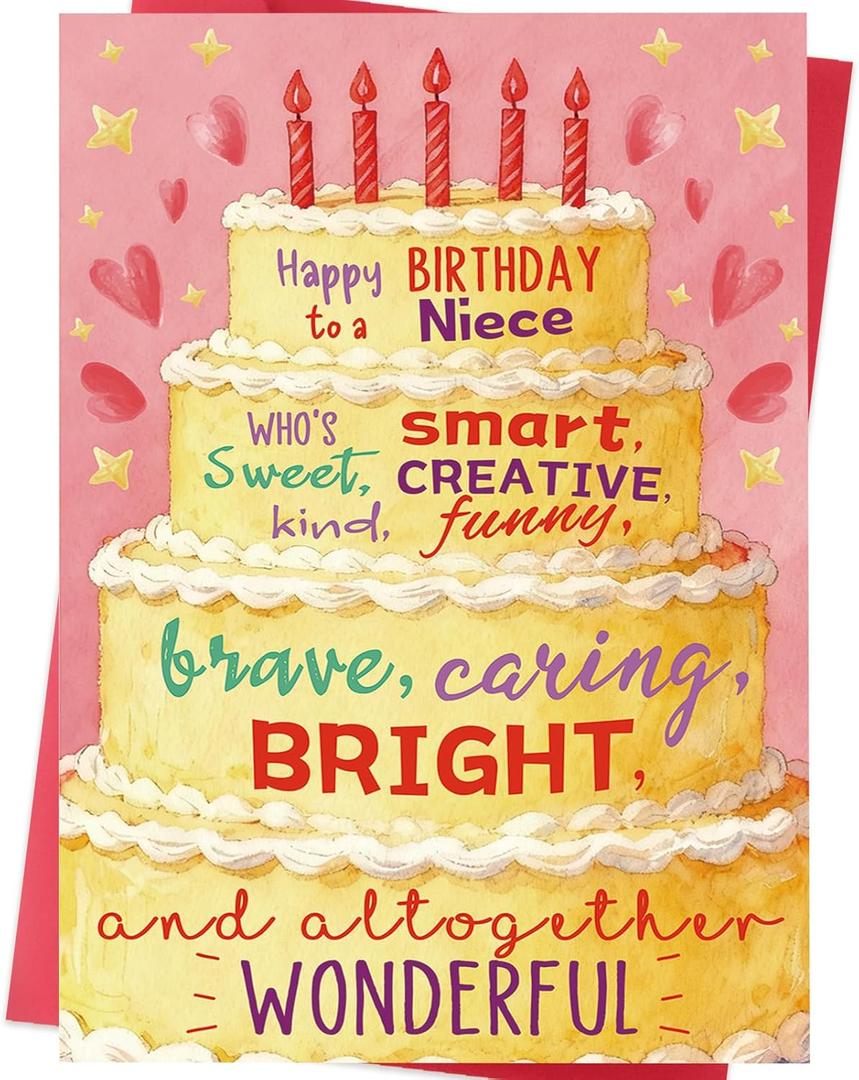 4 x Niece Birthday Card – Sweet and Loving Birthday Card from Aunt or Uncle