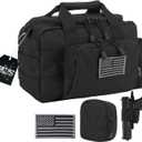 Gun Case Bag Small | Tactical 2-Pistol Bag Handgun Duffle Bag w/Lockable Zipper for Shooting Range Hunting Sports | US Flag Patch + MOLLE Pouch + Universal Holster Included (Black) (Gun Not Included)