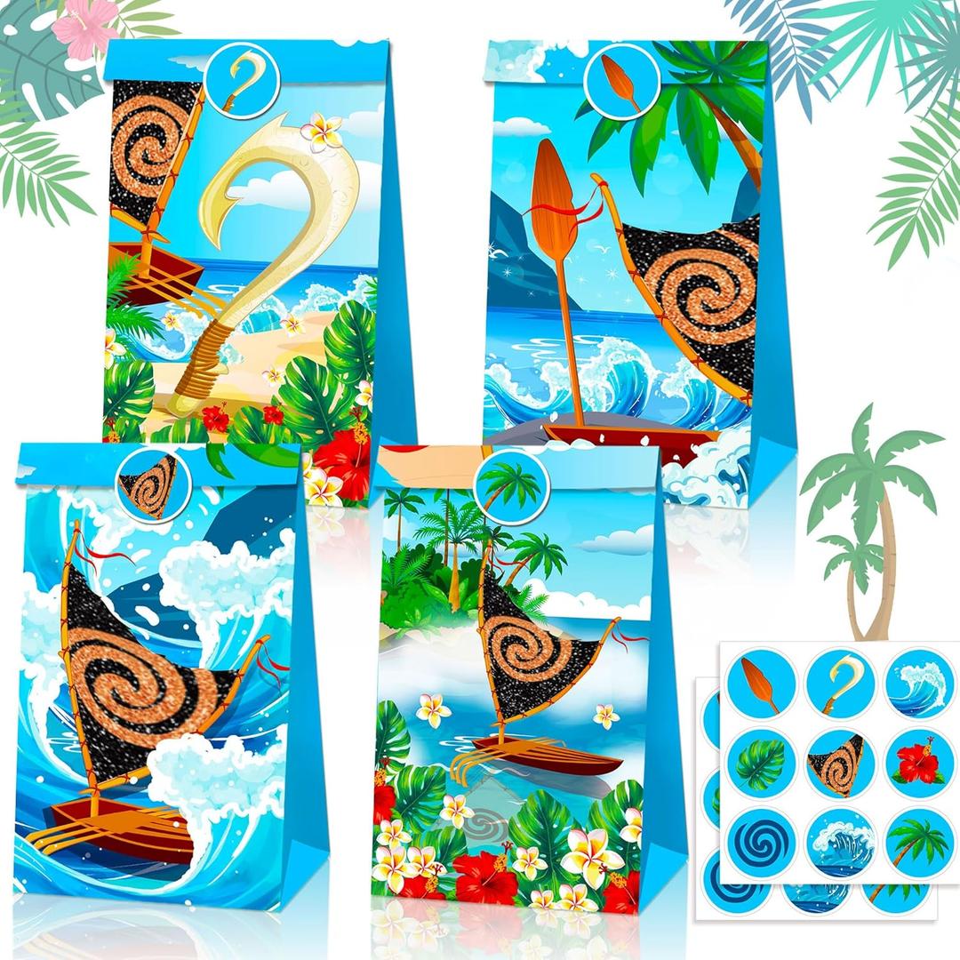 JeVenis Moana Party Favor Bags Treats Sweets Goodies Candy Boxes Gift Boxes Bags Supplies for Birthday Baby Shower Bridal Shower, 12 Pcs