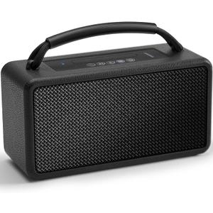 DINDIN Portable Bluetooth Speaker: 80W (Peak), 20H Playtime, Loud Wireless Wood Speakers with Bass, AUX and USB Input, Subwoofer, TWS Pairing, Vintage Speaker for Outdoor, Home, Office (Black)