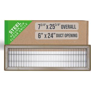 Fits 6x24 and 24x6 Duct Opening | Return Air Floor Grille by Handua | Walkable Vent Cover Grill for Floor | Brown | Heavy Duty Fixed Blades | Outer Dimensions: 7.75"W X 25.75"H
