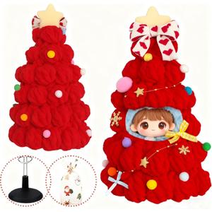 Christmas Clothes for LABUBU 17cm Doll (NO Doll), Handmade Outfit with Adjustable Dolls Stand and Gift Package for 5-9 inches Dolls, Gift for Christmas, Red (Large)