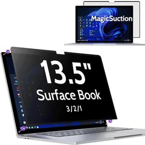 Peslv Privacy Screen for 13.5 Inch Surface Book 3/2/1, MagicSuction™ Removable Anti Spy Black Protector, Glare Blue Light Filter for Microsoft Laptop Computer Monitor