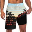 UNICOMIDEA Men Swim Trunks with Compression Liner 9 Inch Long Board Shorts (XXXL)