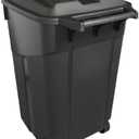 32 Gallon Outdoor Trash Can with Lid, Heavy-Duty Wheeled Garbage Bin for Backyard, Deck or Garage, Black, Can with Attached Snap Lock Lid and Heavy-Duty Handles (32 Gallon)