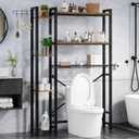 Over The Toilet Storage with Side Shelf, 7 Tier Bathroom Organizer Rack with Paper Holder, Hooks and Basket, Freestanding Above Toilet Shelf for Laundry, Quick Interlock Install (Vintage Brown)