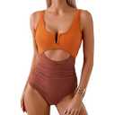HXN Women's One Piece Swimsuit Tummy Control Bathing Suit Color Block Cutout Slimming Swim Suit Swimwear 2025, Size: XL
