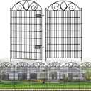 8 Panels No Dig Tall Garden Fence with Gate  48" H X 21' L Rustproof Metal Dog Fence Outdoor for Yard, Decorative Animal Barrier Fence for Pet, Garden Border, Patio, Flower | Temporary Fencing