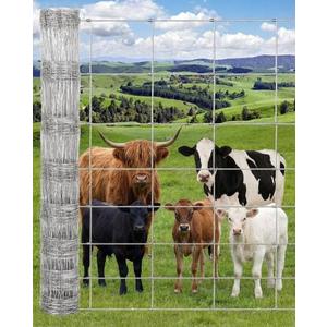 Cattle Fence 4Ft x 328, 13 Gauge Galvanized Wire Fencing, Hinge Knot Woven Wire Fence, Livestock Fencing for Cattle Goats Sheep Hog, Heavy Duty Durable Metal Field Fence for Pasture Yard Garden