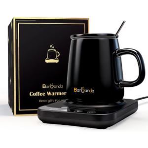 Coffee Mug Warmer Set for Gift: 36W Electric Smart Coffee Cup Warmer with 12 Mode Timer for Desk, Black 9 Mode Temperature Control Display Coffee Warmer Set Gift for Women Mom Men Coffee Lover, 14oz
