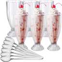 Cedilis Set of 6 Milkshake Glass, 12oz Old Fashion Sundae Cups, Retro Ice Cream Float Glasses, Heavy Base Soda Fountain Glassware with 6 Long Stainless Steel Spoons