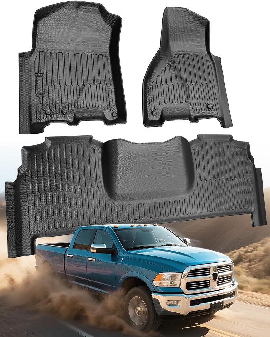 Car Floor Mats for Dodge Ram Mega Cab Only: 2010-2018 All-Weather Truck Accessories for 4th Ram Mega Cab 2500/3500 HD Liners, Front & Rear Waterproof Anti-Slip Full Set Truck Mats