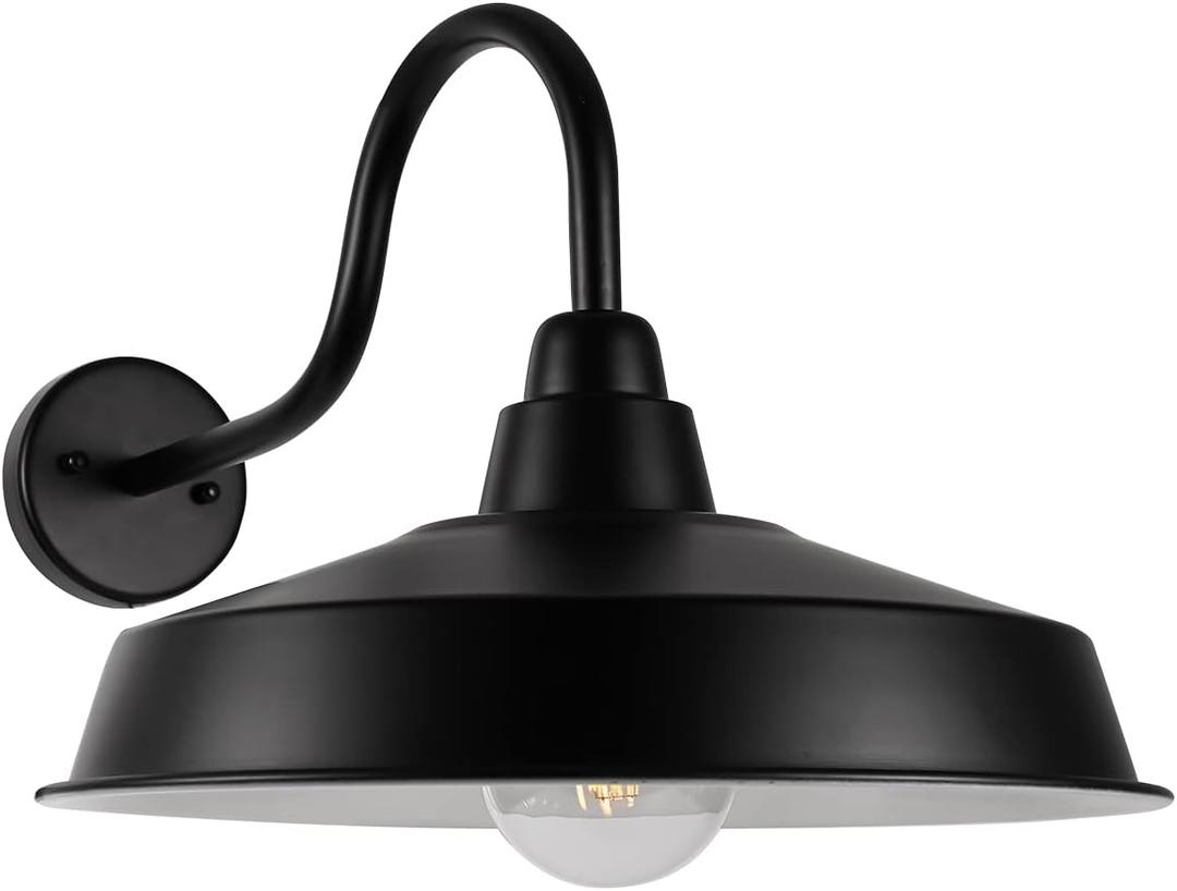 Barn Light Outdoor, 16 Inch Dome Large Farmhouse Exterior Light Fixture Wall Mount, Industrial Outdoor Wall Sconce Outside for House, Shop, Front Porch, Garage, Entryway, Black, 1 Pack, Not Dusk to Dawn