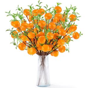 4Pcs Artificial Tangerine Branches, Lifelike Orange Branches with Green Leaf and Adjustable Branch, 11.8inch Fake Oranges for Home Kitchen, Graden, Desk, Party Decorations