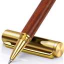 Luxury Wooden Ballpoint Pen, 0.5mm Black Ink Rollerball Pen with Brass Tip & Cap, Offering a Smooth-Gliding Writing Experience, Handcrafted Wood Signature Pen for Business, Executive, Office, School