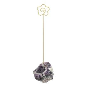 PATIKIL Table Number Holder, 1Pcs Photo Clip Holders Crystal Stone Quartz Desk Card Holder Raw Flower Shape Iron Memo Note Photo Stand for Wedding Party Home Office Decor, Purple