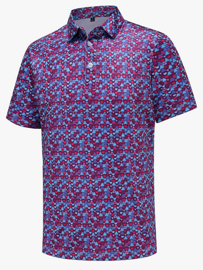 Polo Shirts for Men Short Sleeve Golf Shirts Dry Fit Moisture Wicking Fashion Print Men's Golf Shirt, Medium 