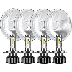 H5006 H5001 5.75 Inch Glass Round LED Headlight Housing + H4/9003 High Low Dual Beam Light Bulbs,Sealed Beam Style,Original Classic Look