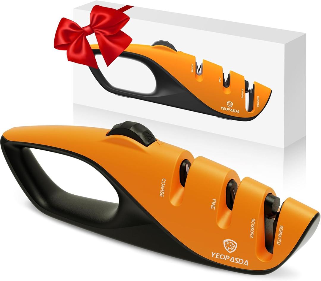 YeopAsda Adjustable Knife Sharpener with 5 Sharpening Angle, Professional Kitchen Knife Sharpener Tool, Ergonomic Handle, Non-Slip Rubber Base, Manual Knife Sharpeners for Kitchen Knives and Scissor