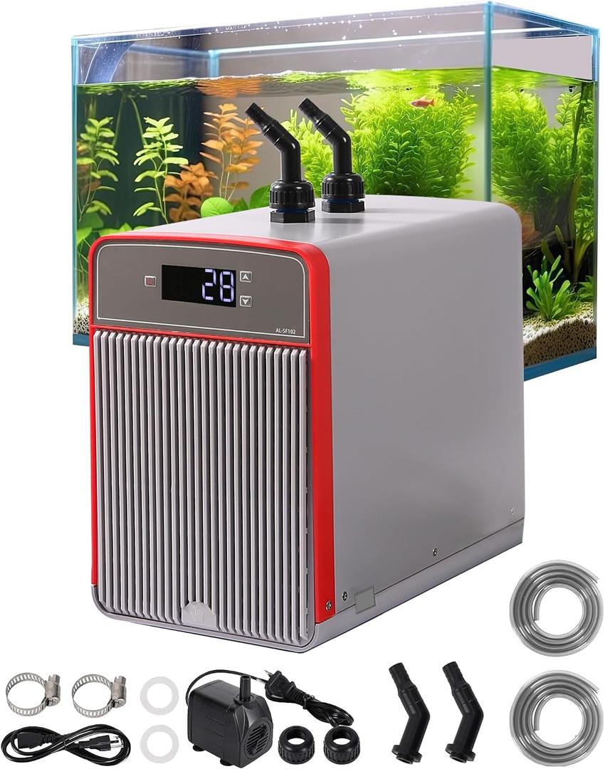 1/10 HP Aquarium Chiller– 42gal (160L). for Axolotls, Fish Tanks, hydroponics. Sea & Fresh Water Compatible. Includes Pump, nozzles & Hoops. Ideal for Coral & Shrimp 110V