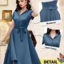Wedtrend Women's Vintage Tea Dress, Short Sleeve Cocktail Party Dress Work Church Casual Dress (Blue, XS)