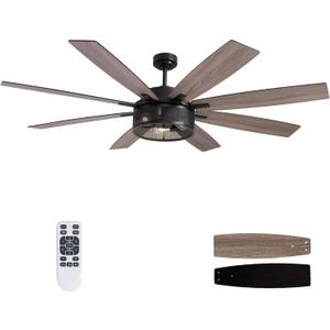 LuminFan 72 inch Large Ceiling Fans with Lights and Remote, Black Modern Ceiling Fan for Living Room, Patios, 6 Speed Reversible Quiet DC Motor, 8 Blades, Easy to Install