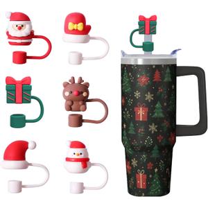 3 x 6PCS Christmas Silicone Straw Toppers for Stanley Cup, 10mm Dust-Proof Reusable Straw Covers Cap for 30/40 Oz Tumbler with Handle, Festive Christmas Gift for Coffee/Tea Lovers
