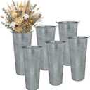 Vensovo Metal Flower Bucket Vase, 15 Inch Tall Silver Rustic Farmhouse Centerpiece for Spring Home Decor & Wedding, Set of 6