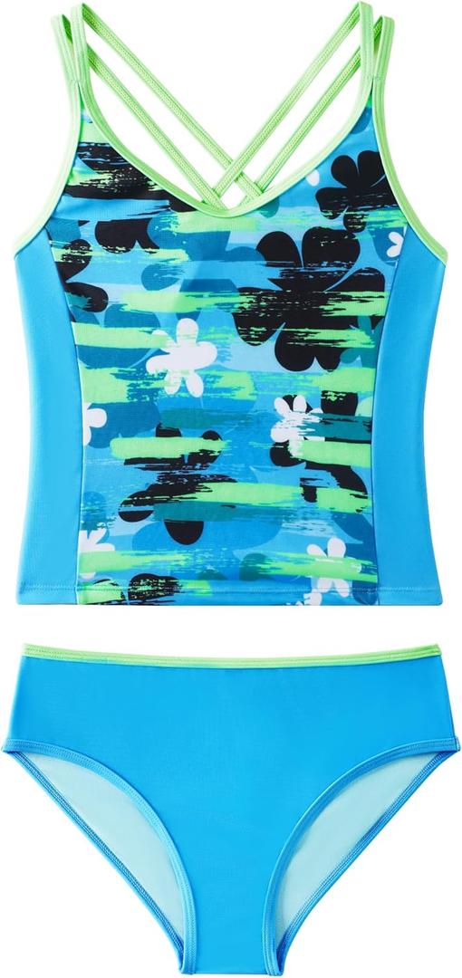 Angel season Girls Tankini Swimsuit Two Piece Bikini for Tween Bathing Suit Junior Modest Swimwear with UPF50+ Size 7-15 (Turquoise Floral)