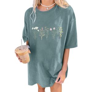 Remidoo Oversized Graphic Tshirts for Women Casual Loose Fit Short Sleeve Tee (Green, M)