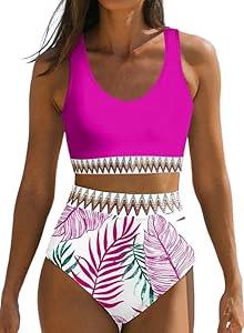 Dokotoo Womens 2 Piece Swimsuit Scoop Neck Sleeveless 2025 Racerback Top Tummy Control Tie Knot Bathing Suits Floral Bottoms, M