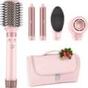 MESCOMB Dual Voltage Hot Air Styler Wrap - 5 in 1 Hair Dryer Brush with Fast Drying Blow Dryer, Styling, Straightening & Volumizing with Travel Bag (100V240V) Gift for Women (Pink)