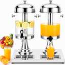 4.2 Gallon Beverage Dispenser, Dual Drink Dispenser with Stand, Stainless Steel Juice Dispenser with Ice Core, Leak Proof Spigot & Drip Tray, Commercial Drink Dispenser for Parties Buffet Catering (EXP 08/22/29)