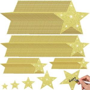 256 Pcs Glitter Star Cutouts Paper Decoration Back to School Cardboard Glitter Star Wall Decor Confetti Cutouts for Bulletin Board Classroom Movie Night Party Decoration 4 Sizes(Gold)