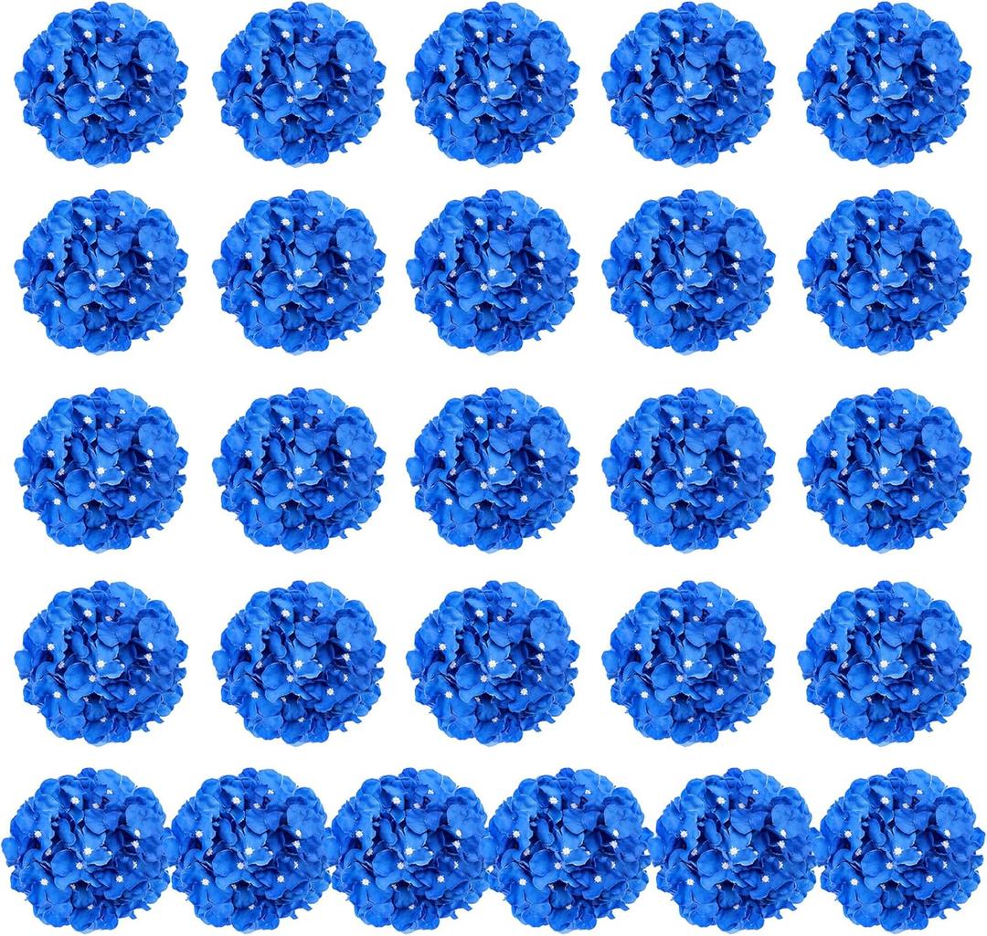 Auihiay 26 PCS Royal Blue Hydrangea Artificial Flowers, Silk Hydrangea Heads with Stems, Fake Flowers for DIY Wedding Centerpiece, Baby Shower, Home, Party, Garden Decoration