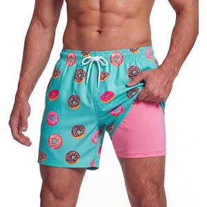BRISIRA Mens Swim Trunks 5 Inch Compression Liner Beach Swim Shorts Bathing Suit Quick Dry 4-Way Stretch Pockets