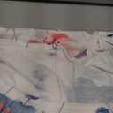 Womens Summer Short Sleeve Tops Pleated Shirts Crewneck Outfit Puff Sleeve Blouses Casual Tunic Blue Flower, Size Large