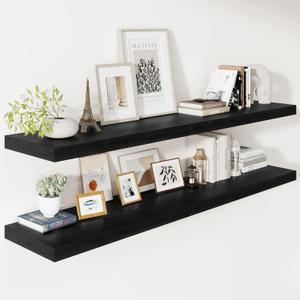 Vivelove 2" Thick Floating Shelves for Wall 55 Inches Long, 12" Deep Wall Shelves, for Bedroom, Bathroom, Living Room, Kitchen, Office, Modern Home Decor, 55" X 12" X 2", Set of 2, Black