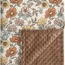 Baby Blanket for Girls, Soft Cozy Nursery Minky Blanket with Double Layer Dotted Backing for Infant Toddler in Crib Stroller, Floral Vintage Brown Blanket, 30x40 Inches