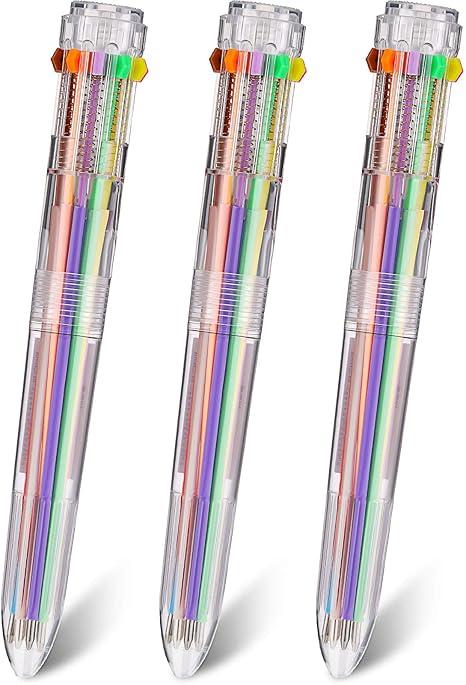 Pack of 2 JANEMO pens 10 PCS pens ballpoint office supplies ballpoint pens 0.7mm 6in1 Multicolor Pen 6 Colors Transparent Barrel Ballpoint Pen for Office School Supplies (10)