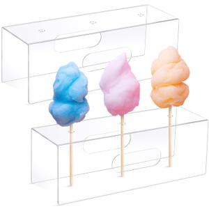 2 Pcs Clear Acrylic Cotton Candy Holder with 3 Holes Break Resistant Cone Display Stands Cotton Candy Stand with Handles for Weddings Birthday Christmas Party Decoration