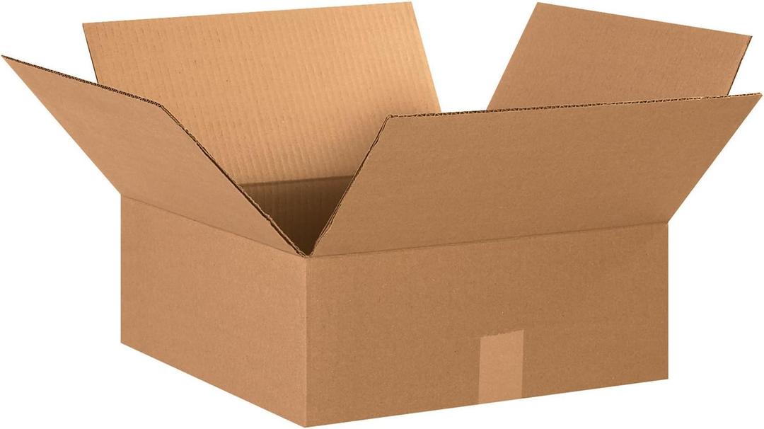 BOX USA 15156 Flat Corrugated Cardboard Box 15" L x 15" W x 6" H, Kraft, For Shipping, Packing and Moving (Pack of 25)