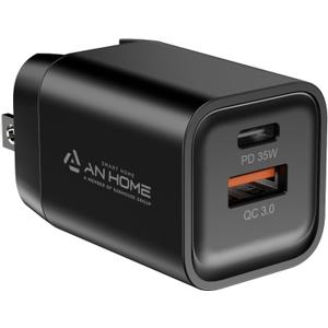 AnHome 35W USB C Dual Ports Fast Wall Charger Block, Type C Fast Charger Brick Compatible with MacBook Air/Notebook/iPhone 11/12/13/14/15 Pro Max, iPad, Tablets and More